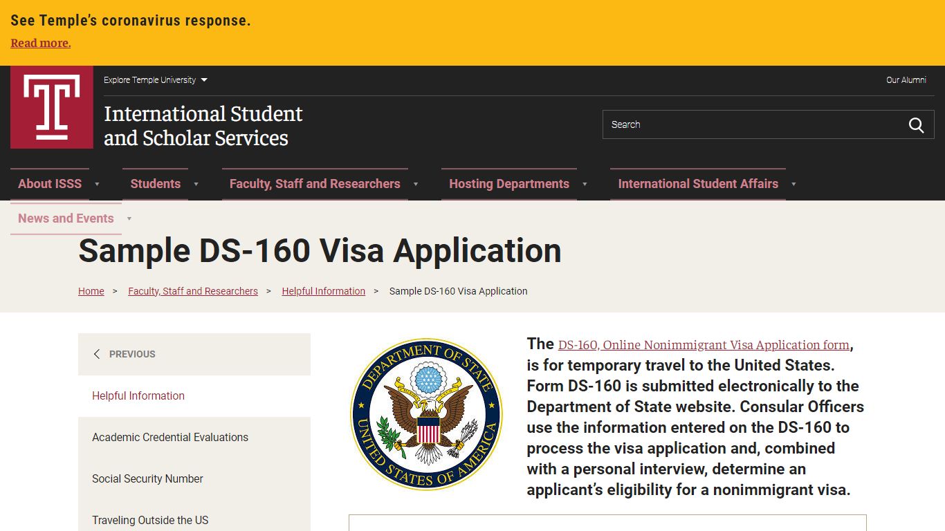 Sample DS-160 Visa Application | Temple University International ...